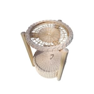 İki Katlı Ahşap Ayaklı Bambu Stand (Yan Sehpa)