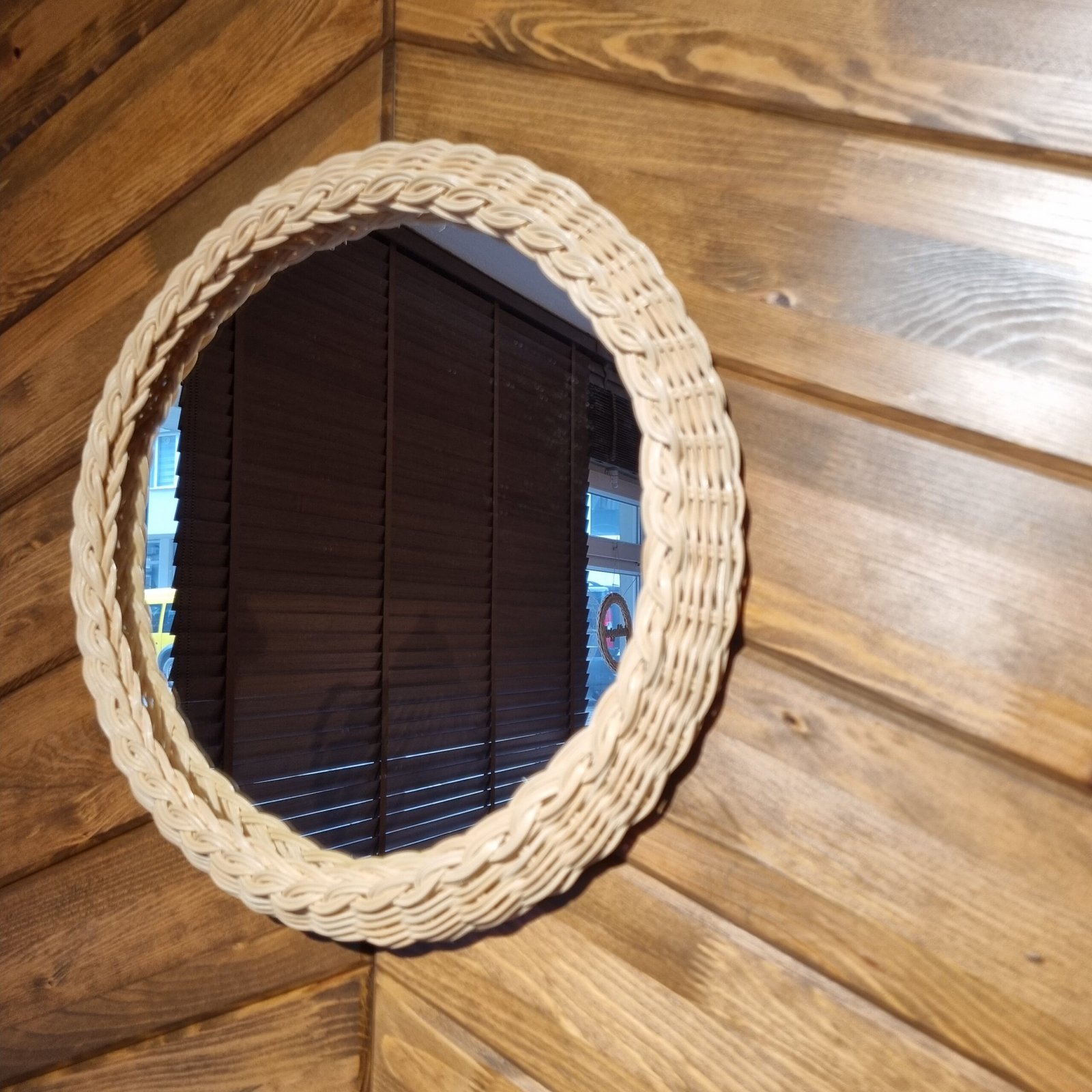 Örgü Yuvarlak Bambu Ayna - Görsel 2