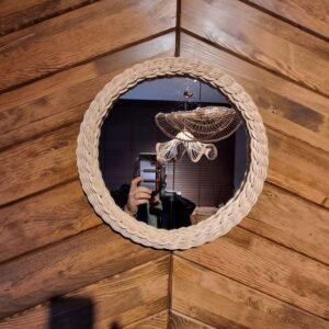 Örgü Yuvarlak Bambu Ayna