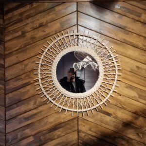 Güneşi Kafes Örgülü Bambu Duvar Aynası