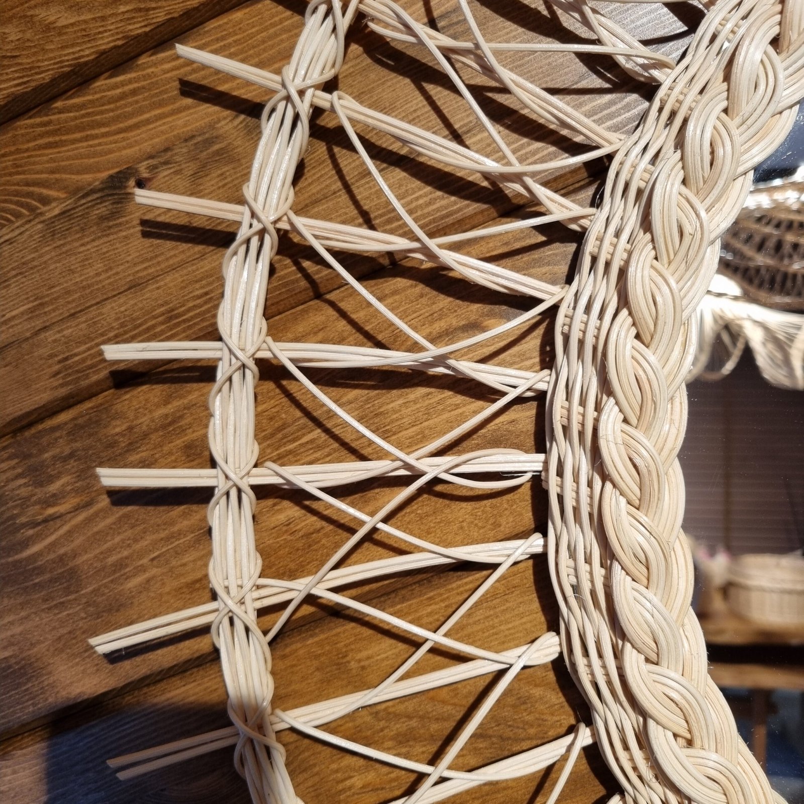 Güneşi Kafes Örgülü Bambu Duvar Aynası - Görsel 2