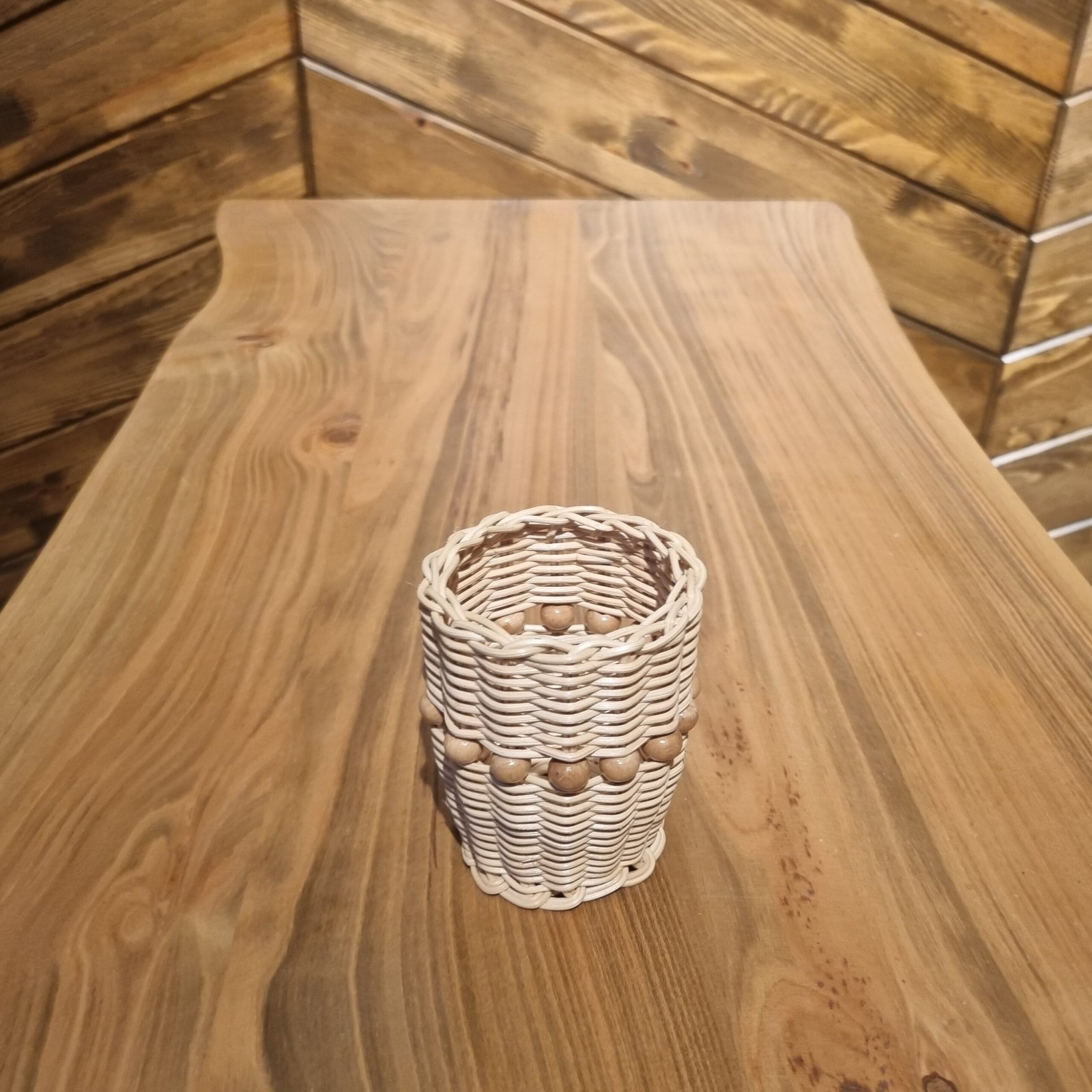 Ahşap Boncuklu Silindir Bambu Organizer