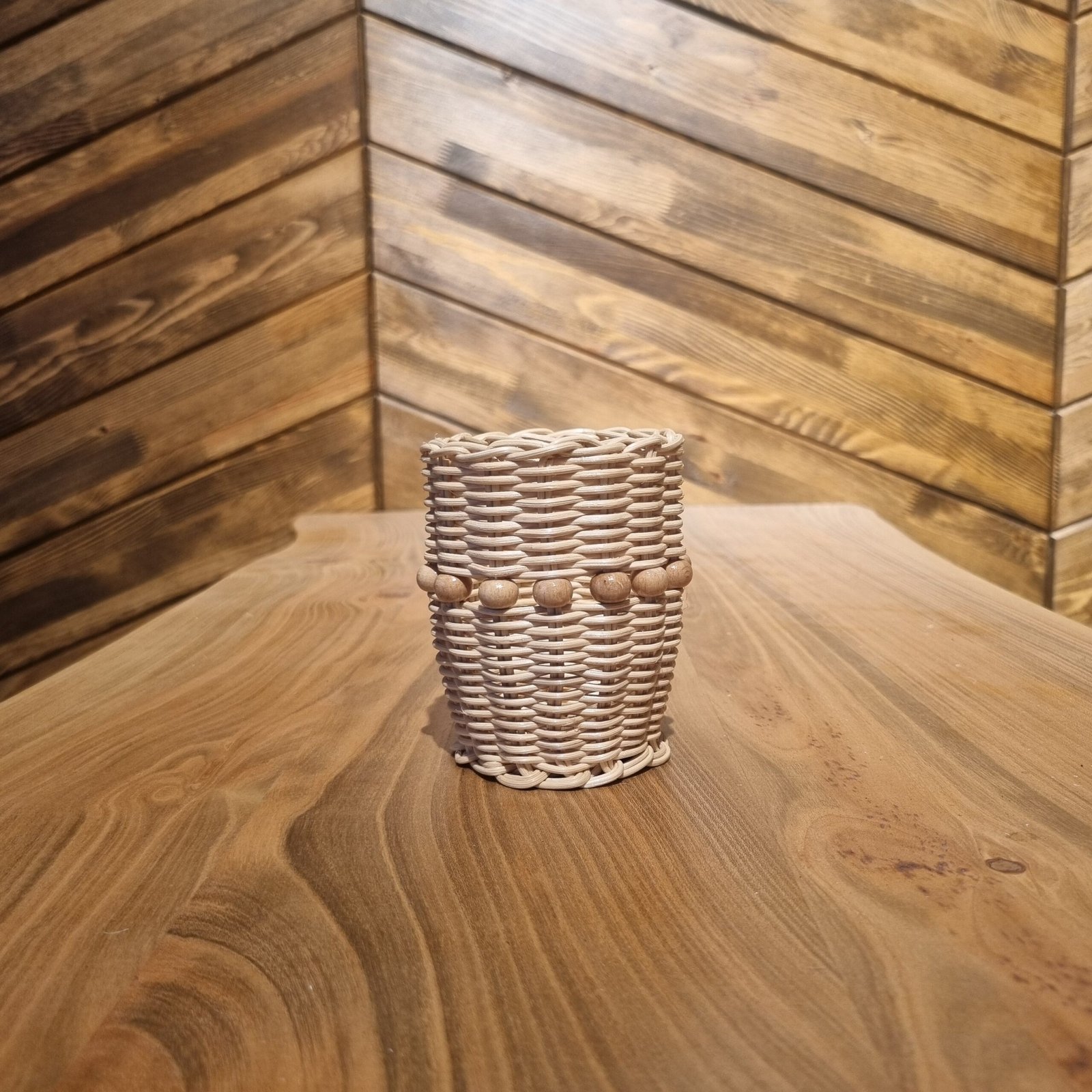 Ahşap Boncuklu Silindir Bambu Organizer - Görsel 2